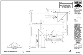 Residential Design Drawings, custom home plans, roof plan with trusses and site framing